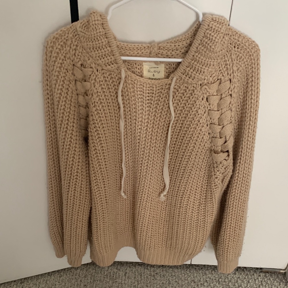 RDI Women's Cowl Neck Sweater in Tan